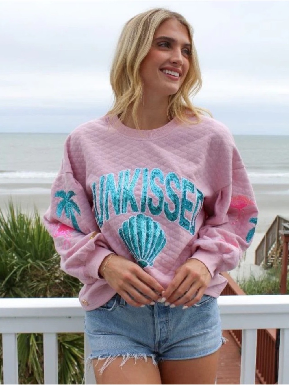 SIMPLY SOUTHERN SEQUINS SUNKISSED QUILT LONG SLEEVE SWEATER